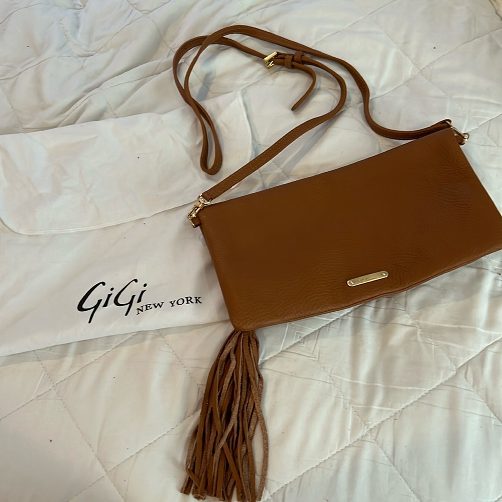 NWT Gigi New York Stella Pebble Foldover Leather Crossbody/Clutch.  Brown